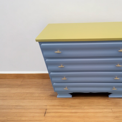 Vente avec paiement en ligne: Commode art déco grise clair et dorée