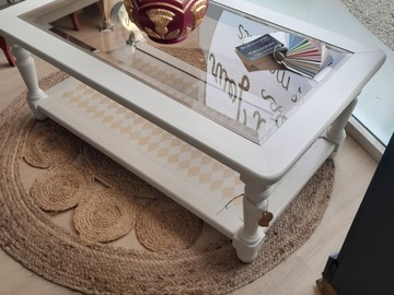 Vente avec paiement en ligne: Table basse Soie sauvage et verre fumé