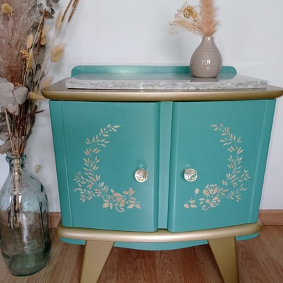 Vente avec paiement en ligne: Chevet vintage vert émeraude