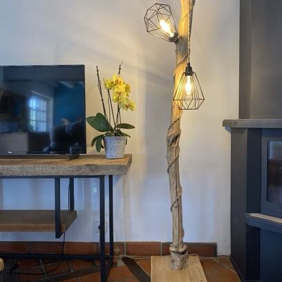 Vente avec paiement en ligne: Lampadaire Bois Flotté Double Éclairage 185 cm