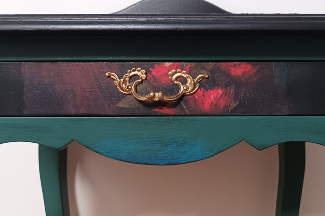 Bureau/Coiffeuse vert épicéa portrait classique