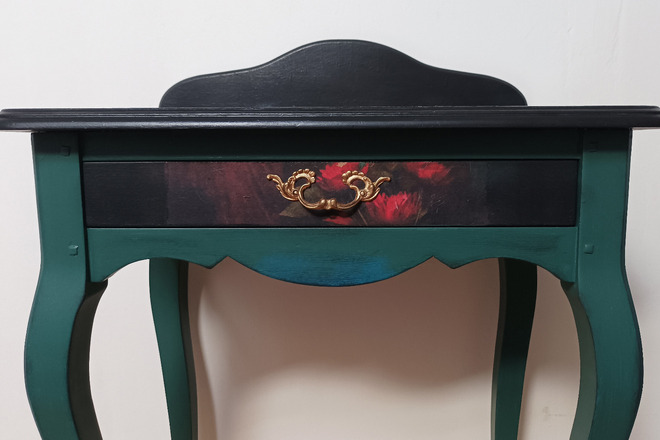 Bureau/Coiffeuse vert épicéa portrait classique
