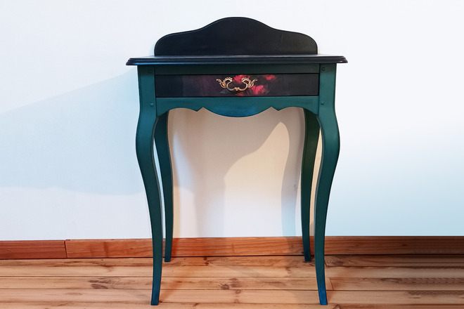 Bureau/Coiffeuse vert épicéa portrait classique