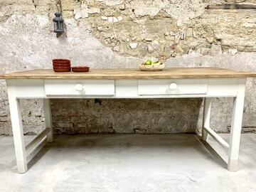 Vente avec paiement en ligne: Table de ferme bois massif blanc cassé