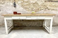 Vente avec paiement en ligne: Table de ferme bois massif blanc cassé