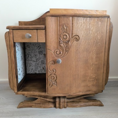 Vente avec paiement en ligne: Chevet Art Déco vintage bois sculpté floral