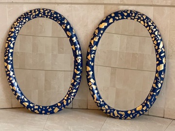 Vente avec paiement en ligne: Duo de Miroirs bleu nuit dorés à la feuille d'or
