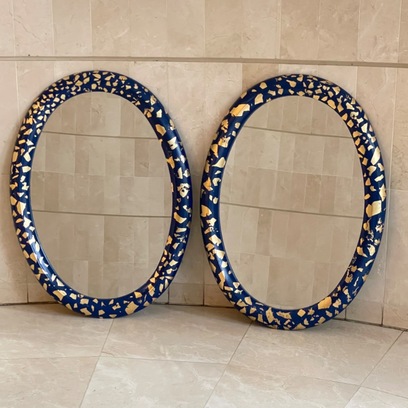 Vente avec paiement en ligne: Duo de Miroirs bleu nuit dorés à la feuille d'or