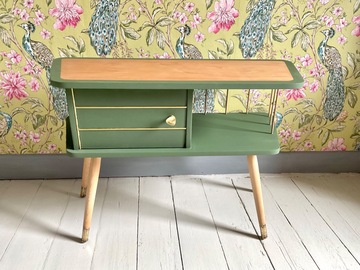 Vente avec paiement en ligne: Chevet style scandinave vintage bois et kaki