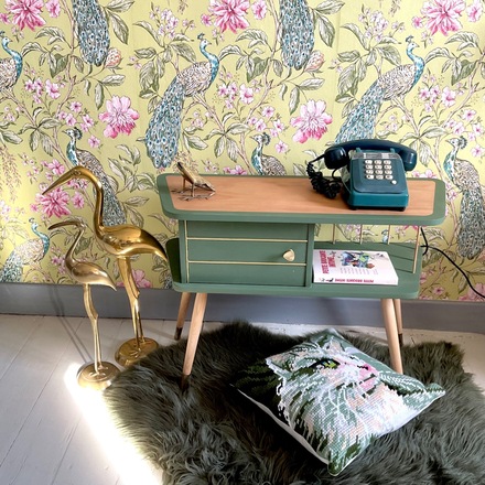 Chevet style scandinave vintage bois et kaki