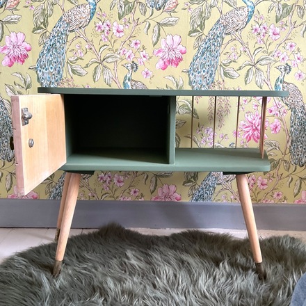 Chevet style scandinave vintage bois et kaki