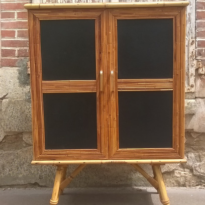 Vente avec paiement en ligne: Buffet rotin vintage Audoux Minet deux portes