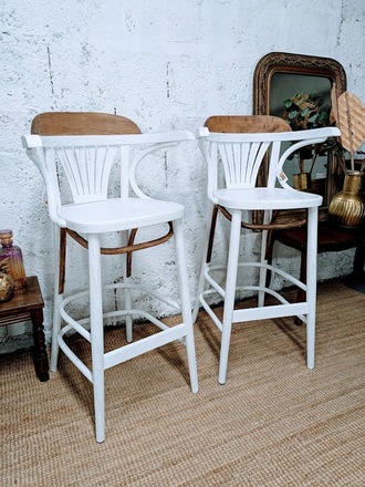 Paire de chaise bistrot haute/de bar bois et blanc