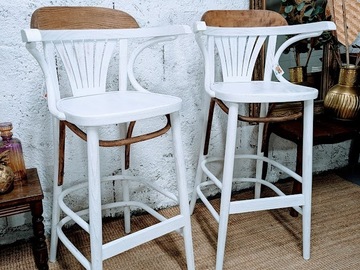 Vente avec paiement en ligne: Paire de chaise bistrot haute/de bar bois et blanc