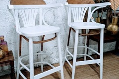 Vente avec paiement en ligne: Paire de chaise bistrot haute/de bar bois et blanc