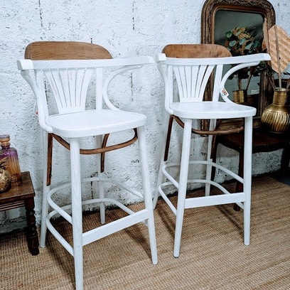 Vente avec paiement en ligne: Paire de chaise bistrot haute/de bar bois et blanc