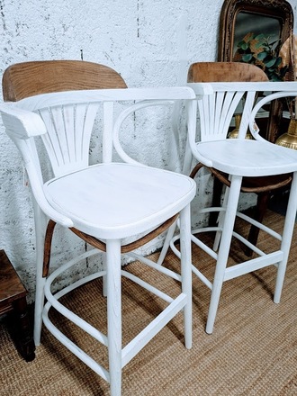 Paire de chaise bistrot haute/de bar bois et blanc