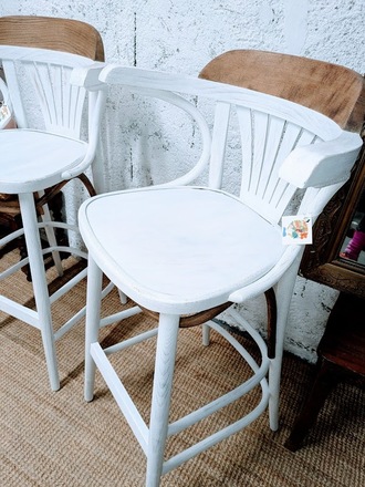 Paire de chaise bistrot haute/de bar bois et blanc