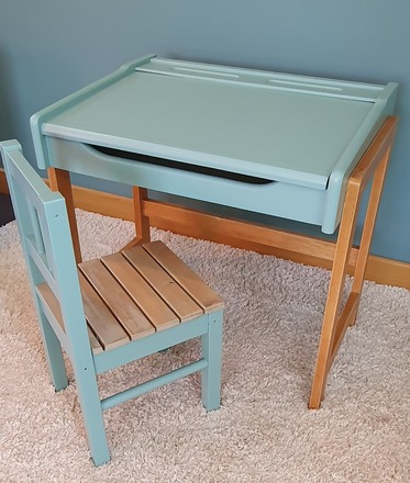 Bureau et chaise enfant (maternelle) - Vert nordique et bois