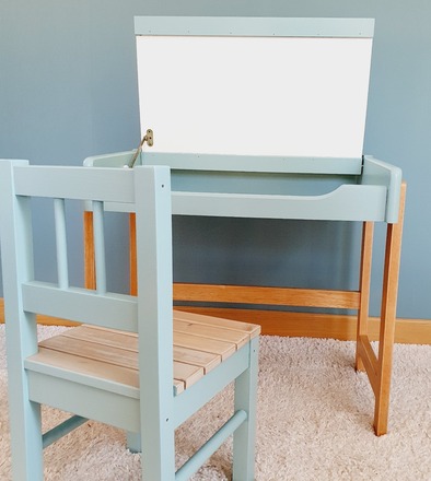Bureau et chaise enfant (maternelle) - Vert nordique et bois