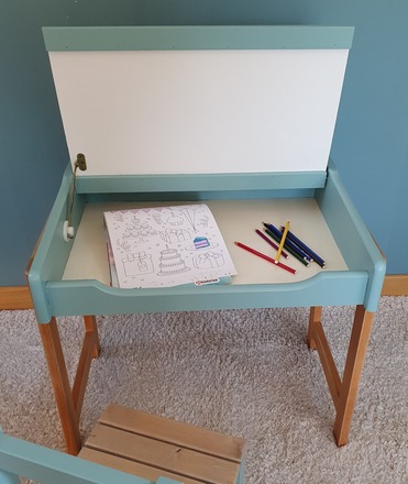 Bureau et chaise enfant (maternelle) - Vert nordique et bois