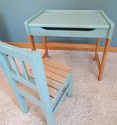 Bureau et chaise enfant (maternelle) - Vert nordique et bois