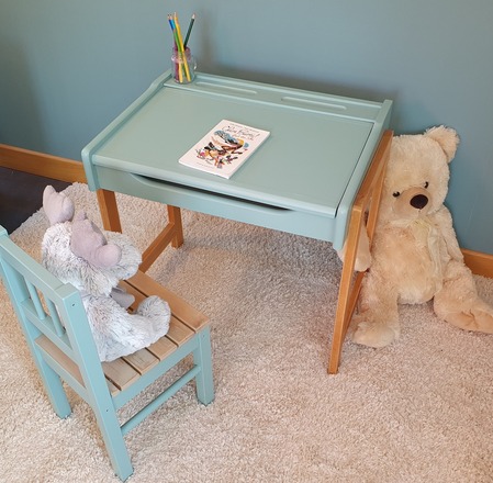 Bureau et chaise enfant (maternelle) - Vert nordique et bois