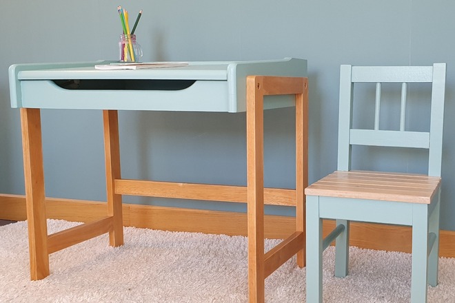 Bureau et chaise enfant (maternelle) - Vert nordique et bois
