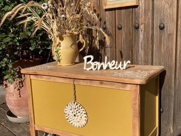 Vente avec paiement en ligne: Coffre à jouets curry mandala coquillages 