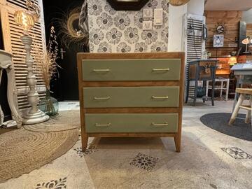 Vente avec paiement en ligne: Commode Teddy bois et vert de gris vieilli