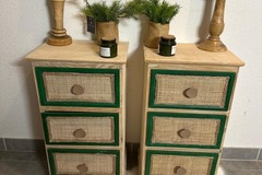 Vente avec paiement en ligne: Paire de chevets rétro bois et vert doux