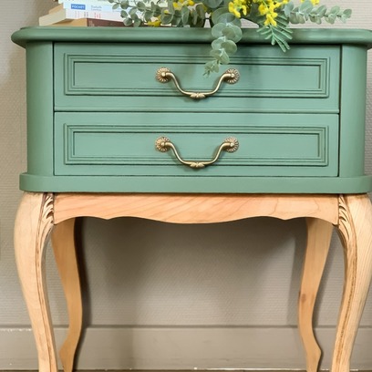 Vente avec paiement en ligne: Table de chevet vert treillis et bois