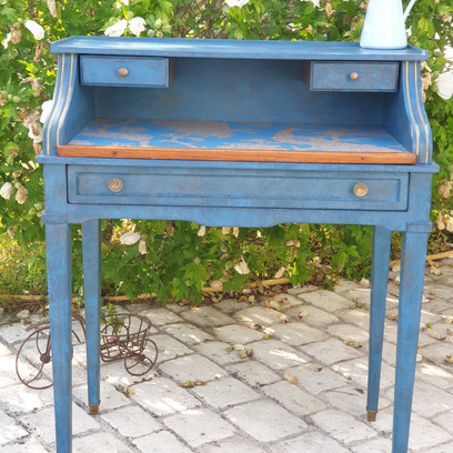Vente avec paiement en ligne: Secrétaire bleu et or "Ludwig"