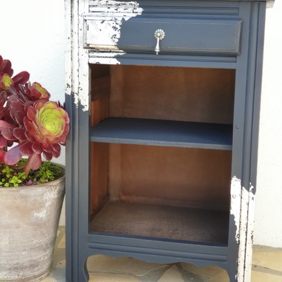 Vente avec paiement en ligne: Table de chevet Vintage Bleue et feuille d'argent "Odile"