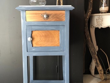 Vente avec paiement en ligne: Table de chevet Edgar bois et bleu usé