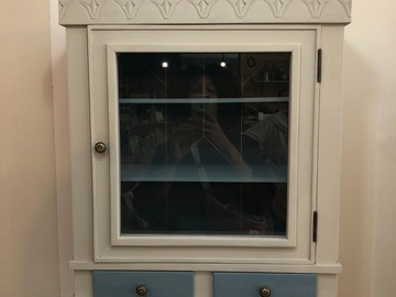 Vente avec paiement en ligne: Etagère bibliothèque Bérénice bois, bleu et gris vieilli