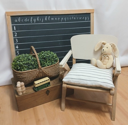 Chaise fauteuil enfant vintage bois et blanc