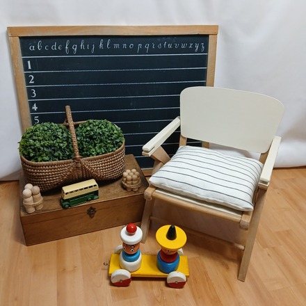 Chaise fauteuil enfant vintage bois et blanc