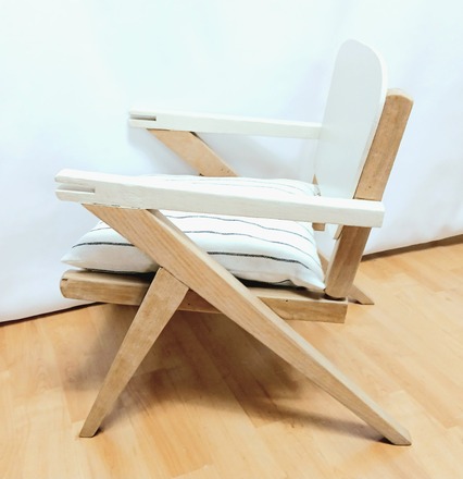 Chaise fauteuil enfant vintage bois et blanc