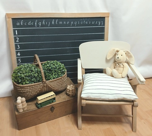 Chaise fauteuil enfant vintage bois et blanc