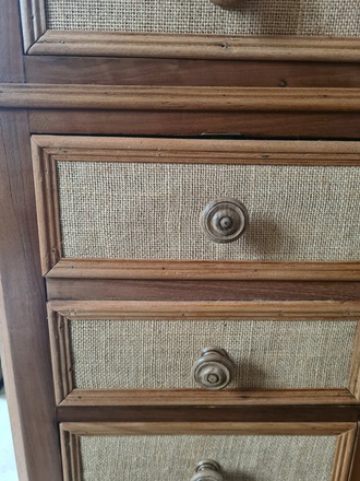 Chevet 1900 chêne, toile de jute intérieur lin  