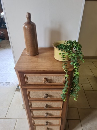 Chevet 1900 chêne, toile de jute intérieur lin  