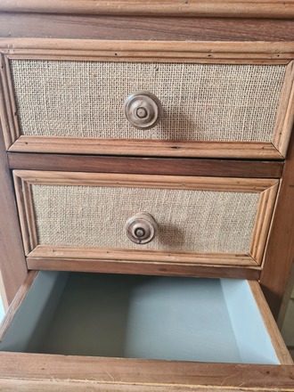 Chevet 1900 chêne, toile de jute intérieur lin  