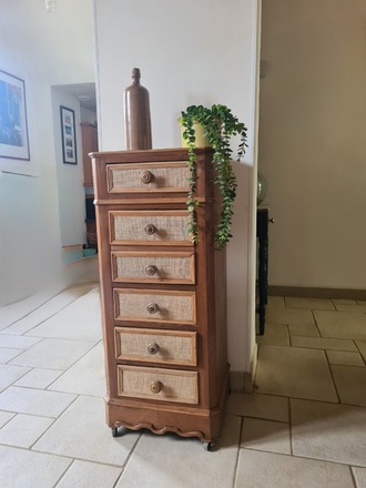 Chevet 1900 chêne, toile de jute intérieur lin  