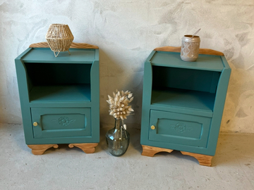 Vente avec paiement en ligne: Paire de chevets vintage relookés vert sauge