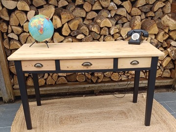 Vente avec paiement en ligne: Bureau / Table de ferme bois et noir avec tiroirs
