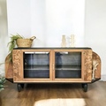 Vente avec paiement en ligne: Buffet bas art déco bois, noir et étagère en verre