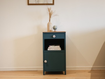 Vente avec paiement en ligne: Meuble d'appoint  / Table de chevet bois et bleu pétrole