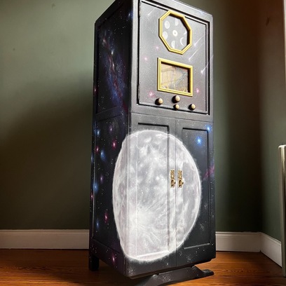 Vente avec paiement en ligne: Meuble radio vintage transformé motifs voie lactée
