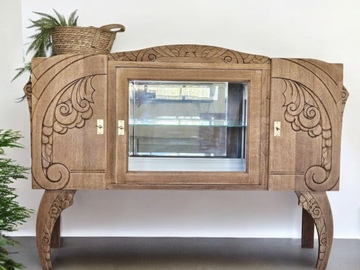 Vente avec paiement en ligne: Buffet bas vitré art déco bois et blanc cassé
